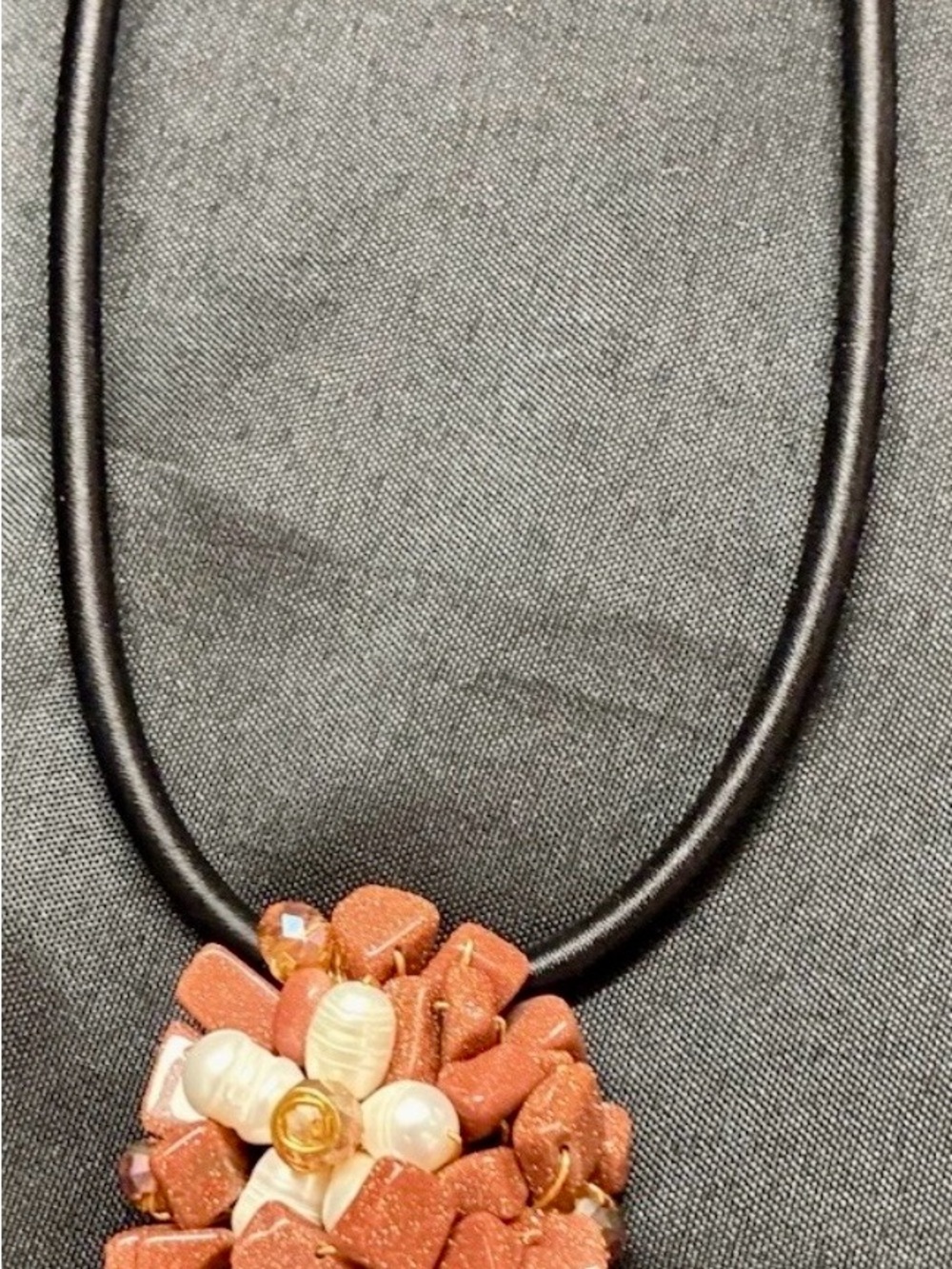 Chan Luu White Pearl Pendant with Coral Cluster on Black Cord - Picture 6 of 7